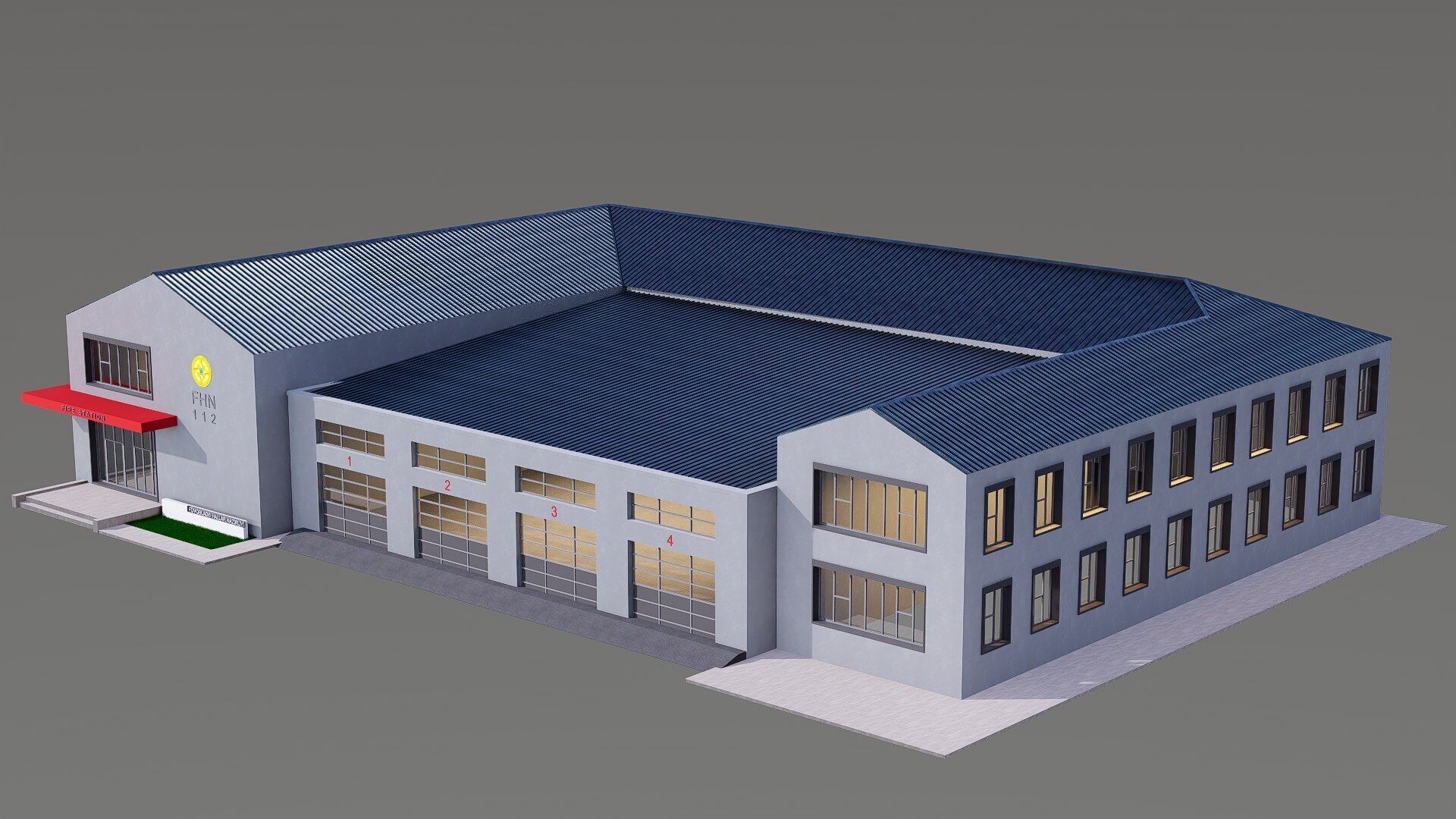 Fire station Low-poly 3D model_5