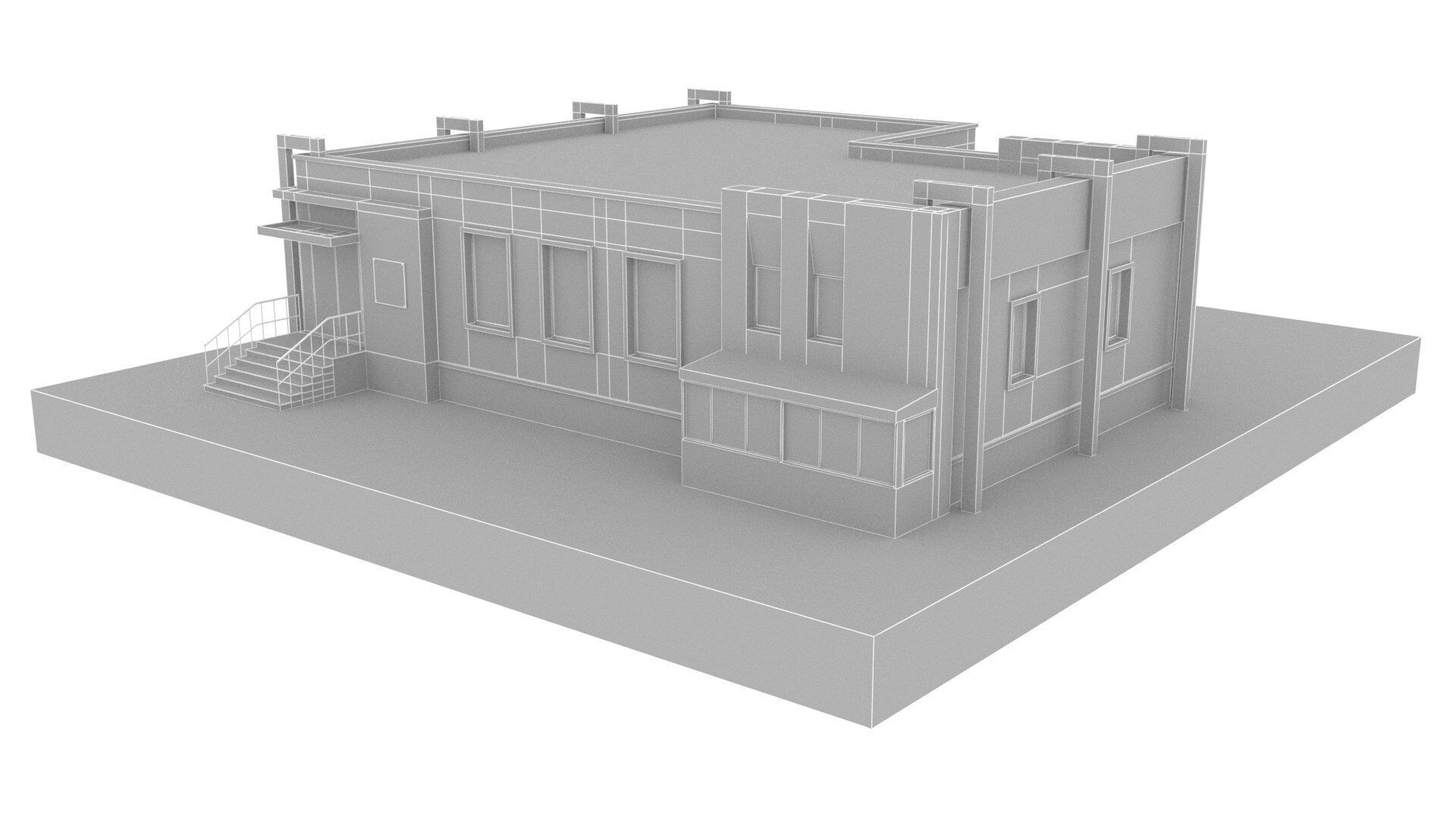 office building Low-poly 3D model_6