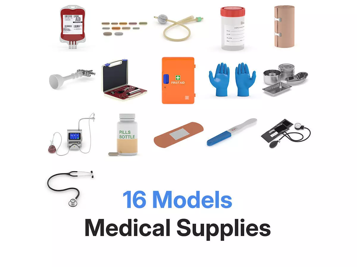 16 Models Medical Supplies Equipment Collection 3D model_0