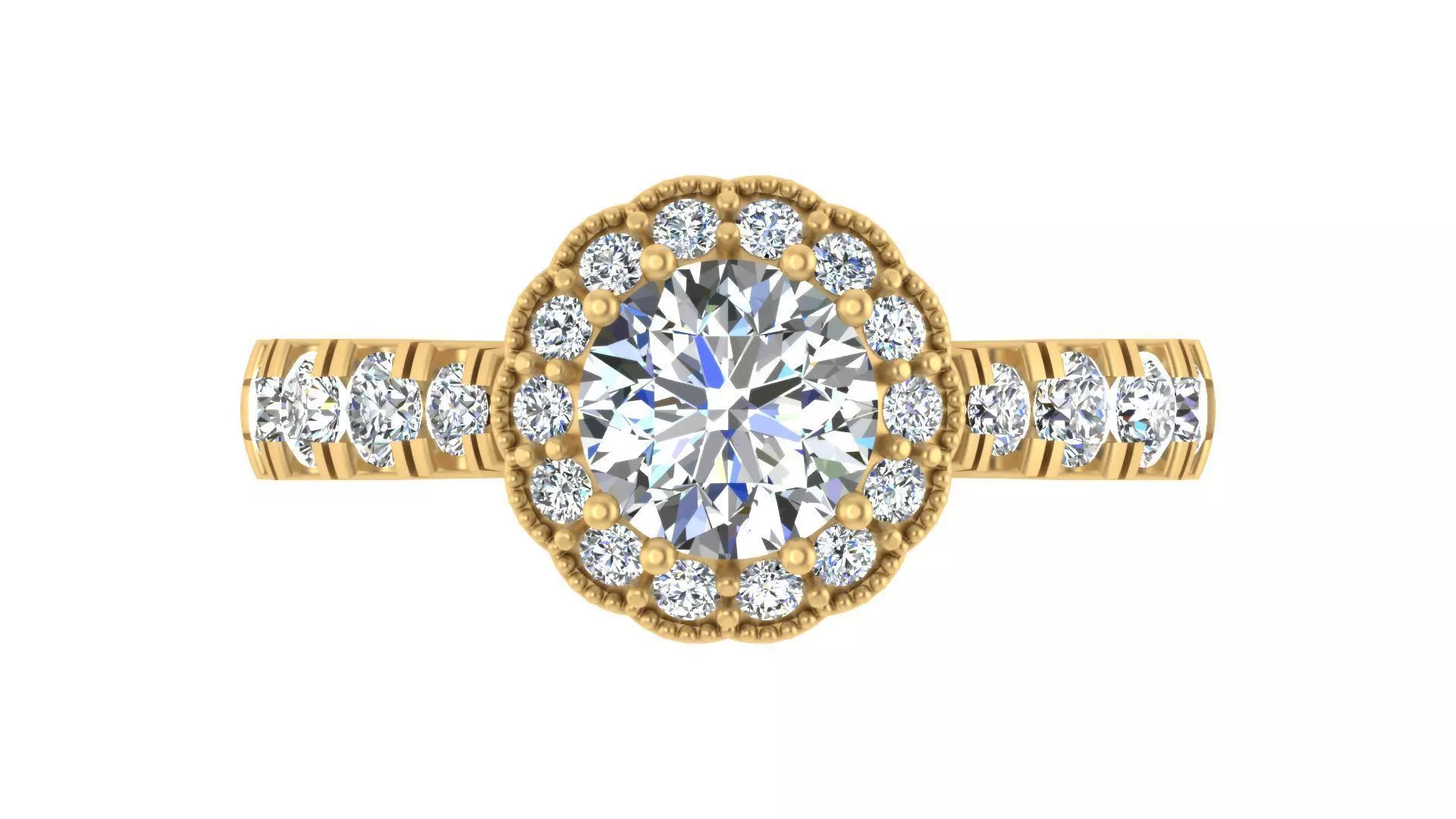 Halo Blue Sapphire and Diamond Engagement Ring 3D print model