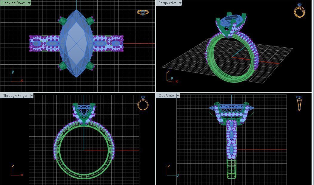 Engagement Ring With Round and Marquise Diamonds 3D model_4
