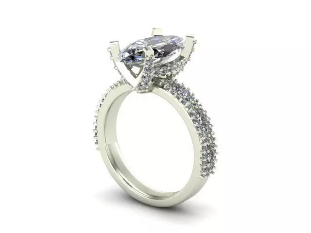 Engagement Ring With Round and Marquise Diamonds 3D model_0