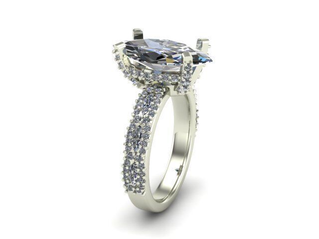 Engagement Ring With Round and Marquise Diamonds 3D model_2
