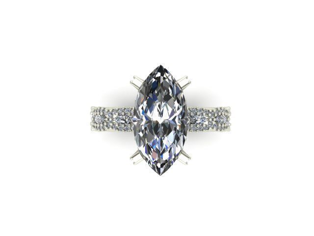 Engagement Ring With Round and Marquise Diamonds 3D model_1