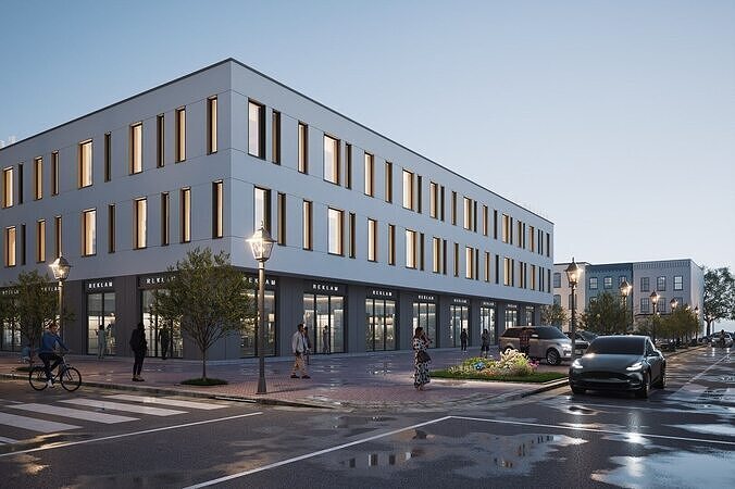 Commercial building Low-poly 3D model 2