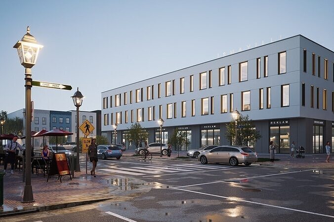 Commercial building Low-poly 3D model 3