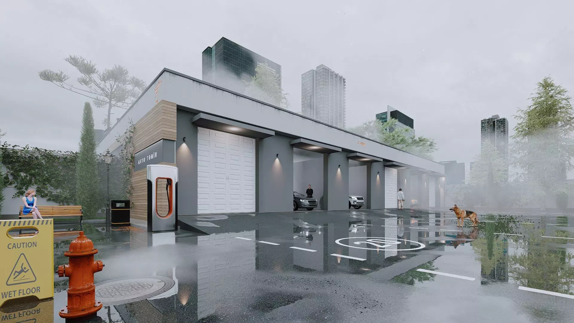 Garage Low-poly 3D model_0