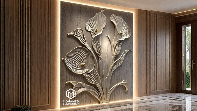 modern Calla lily panel wall decor set relief mural CNC 154  3D model