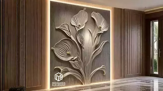 modern Calla lily panel wall decor set relief mural CNC 154  3D model