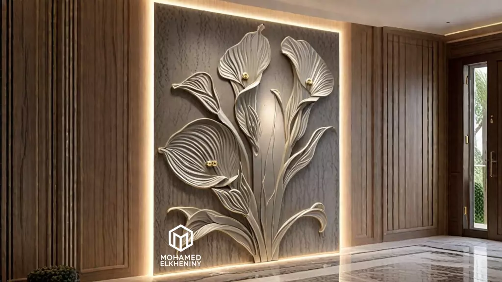 modern Calla lily panel wall decor set relief mural CNC 154  3D model_0