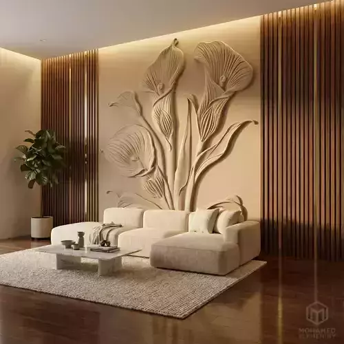 modern Calla lily panel wall decor set relief mural CNC 154 