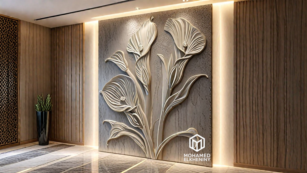 modern Calla lily panel wall decor set relief mural CNC 154  3D model_1