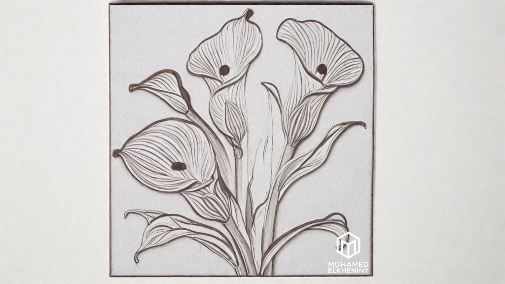 modern Calla lily panel wall decor set relief mural CNC 154  3D model_5