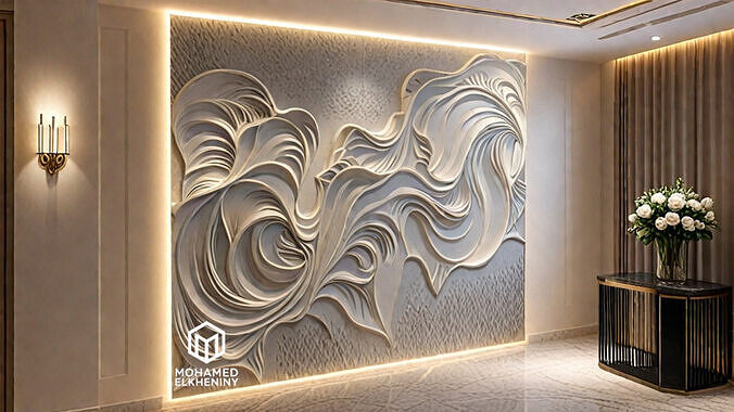 modern panel wall decor set relief mural CNC 155 3D model