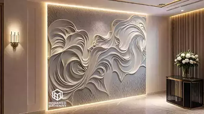 modern panel wall decor set relief mural CNC 155 3D model