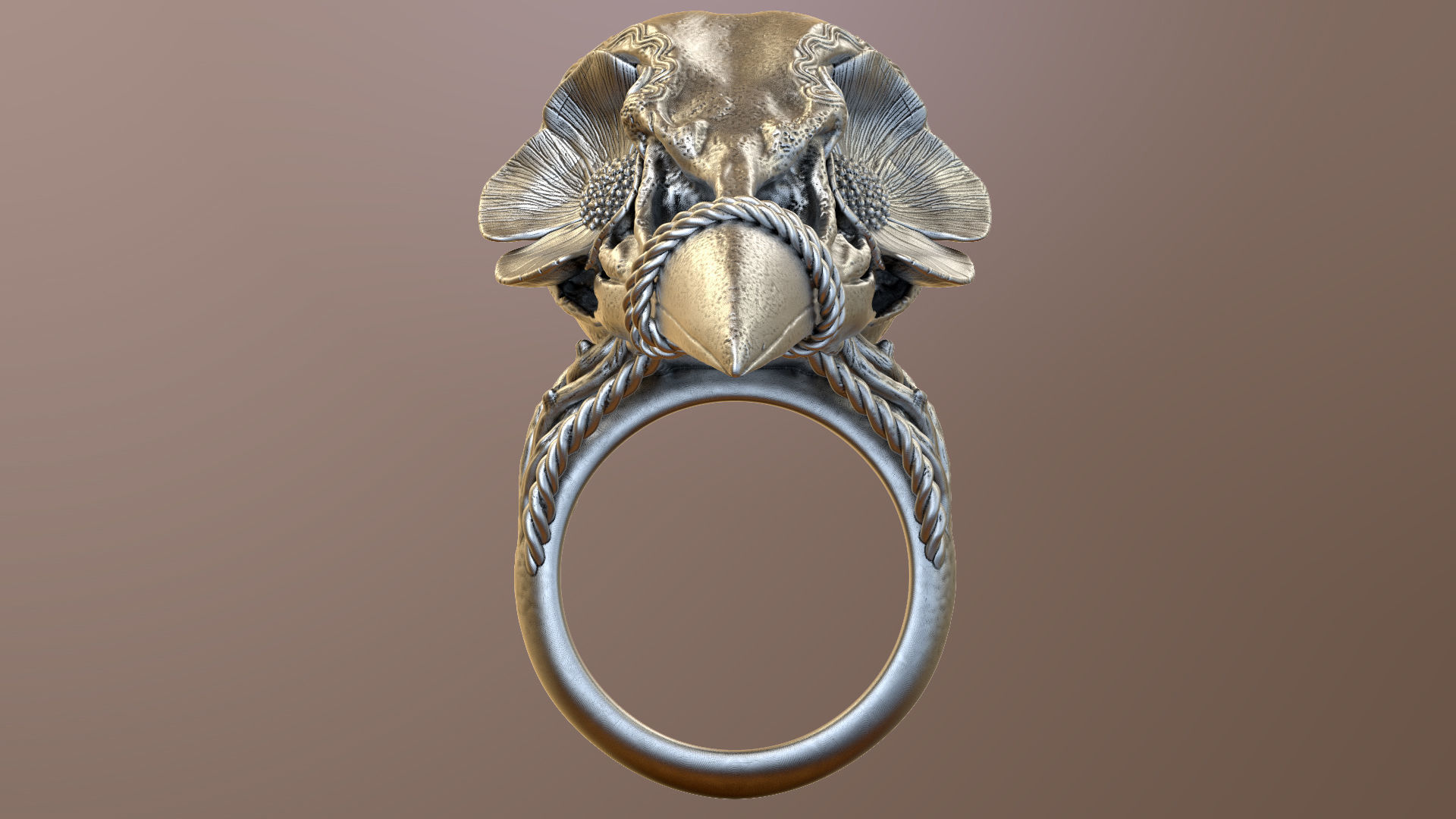 Bird Skull Ring With Flower STL 3d model for 3d printer 3D print model_4