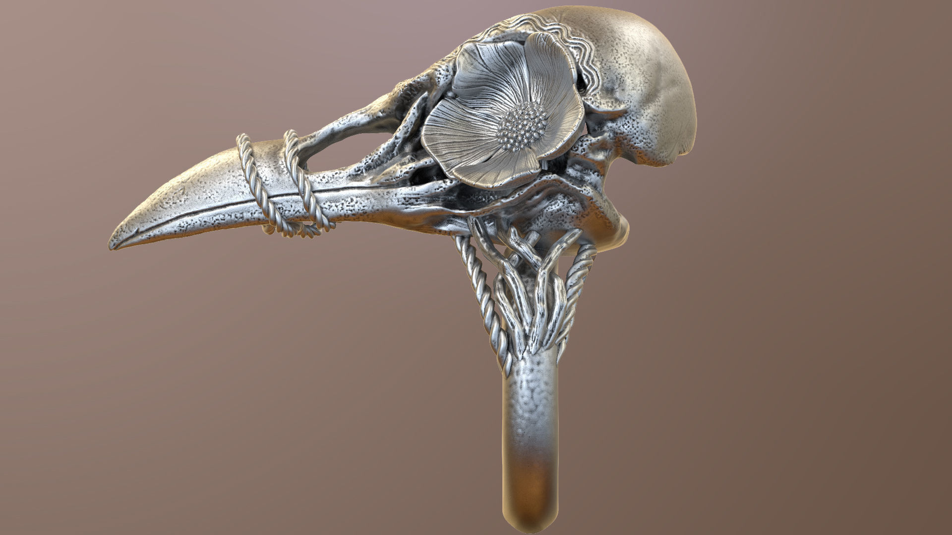 Bird Skull Ring With Flower STL 3d model for 3d printer 3D print model_2