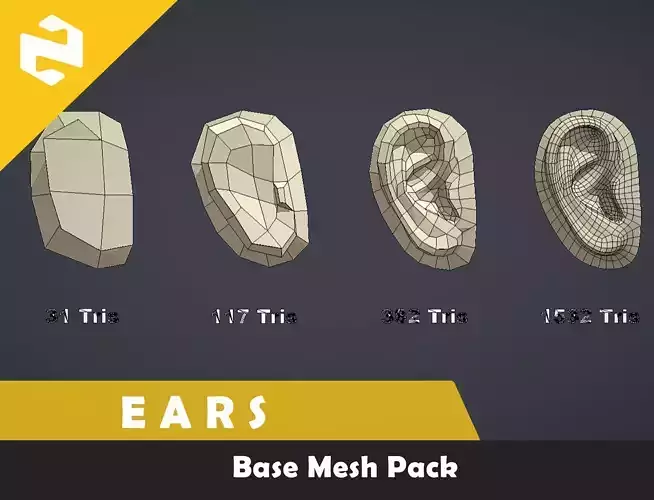 Base Mesh Pack - Ears Free low-poly 3D model