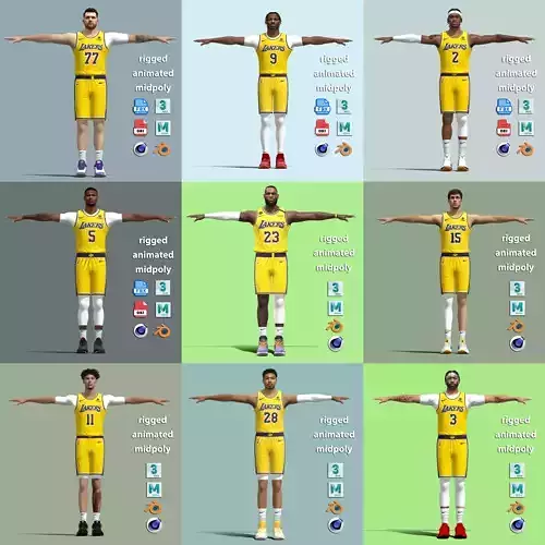Pack 9 Los Angeles Lakers 3D Model Collection