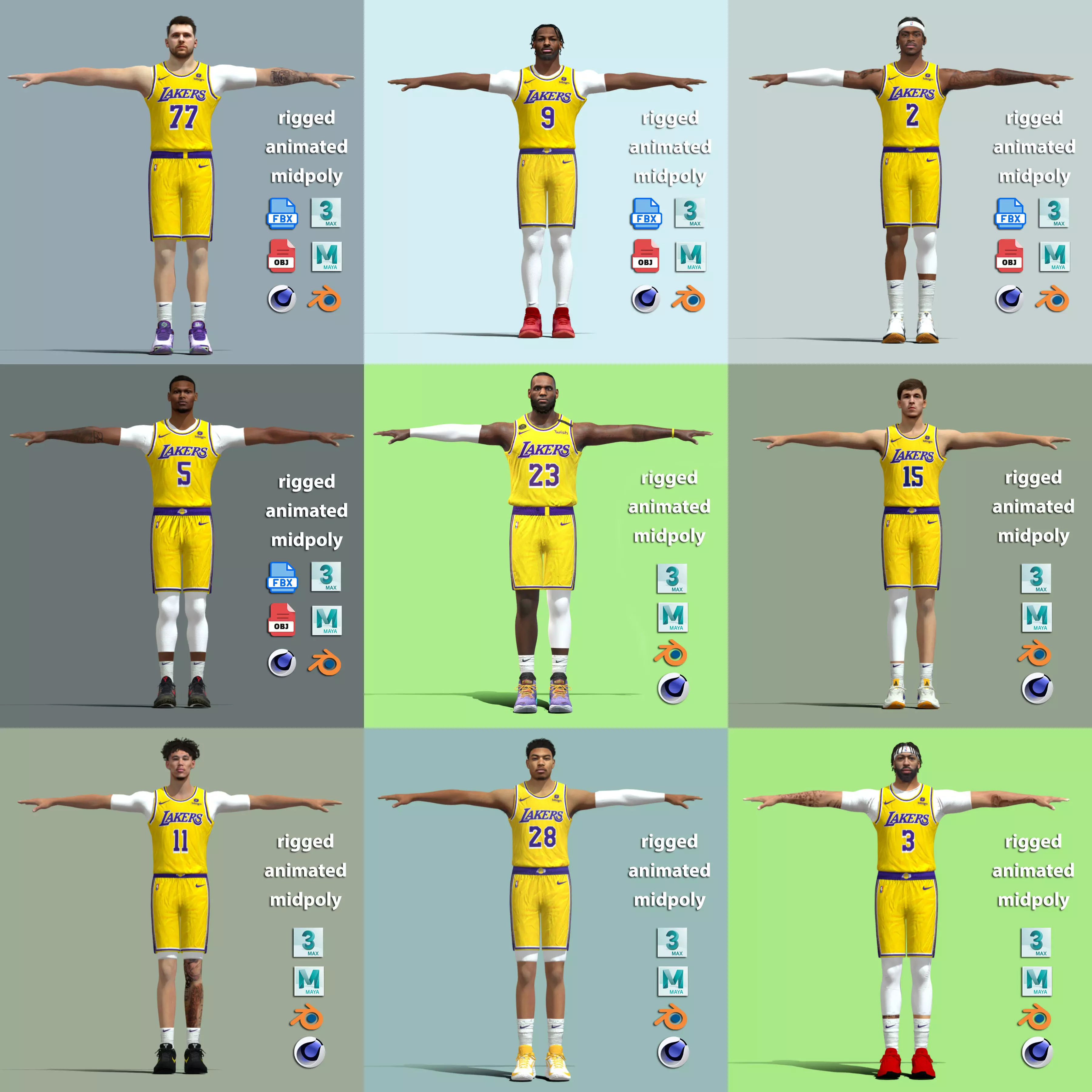 Pack 9 Los Angeles Lakers 3D Model Collection_0