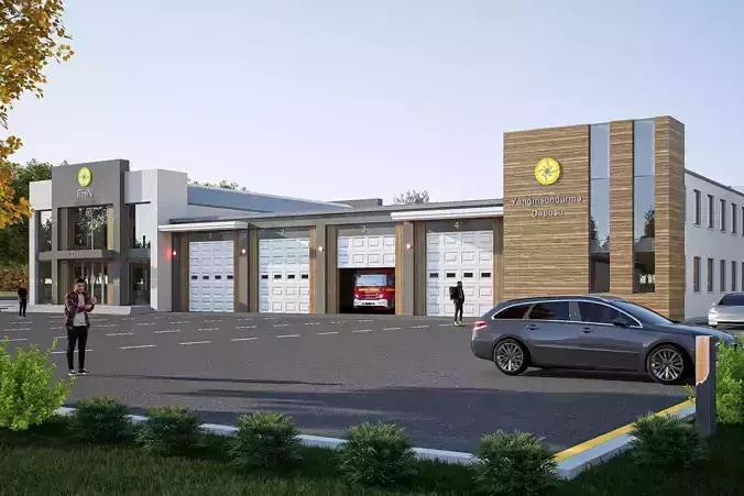 Fire station Low-poly 3D model
