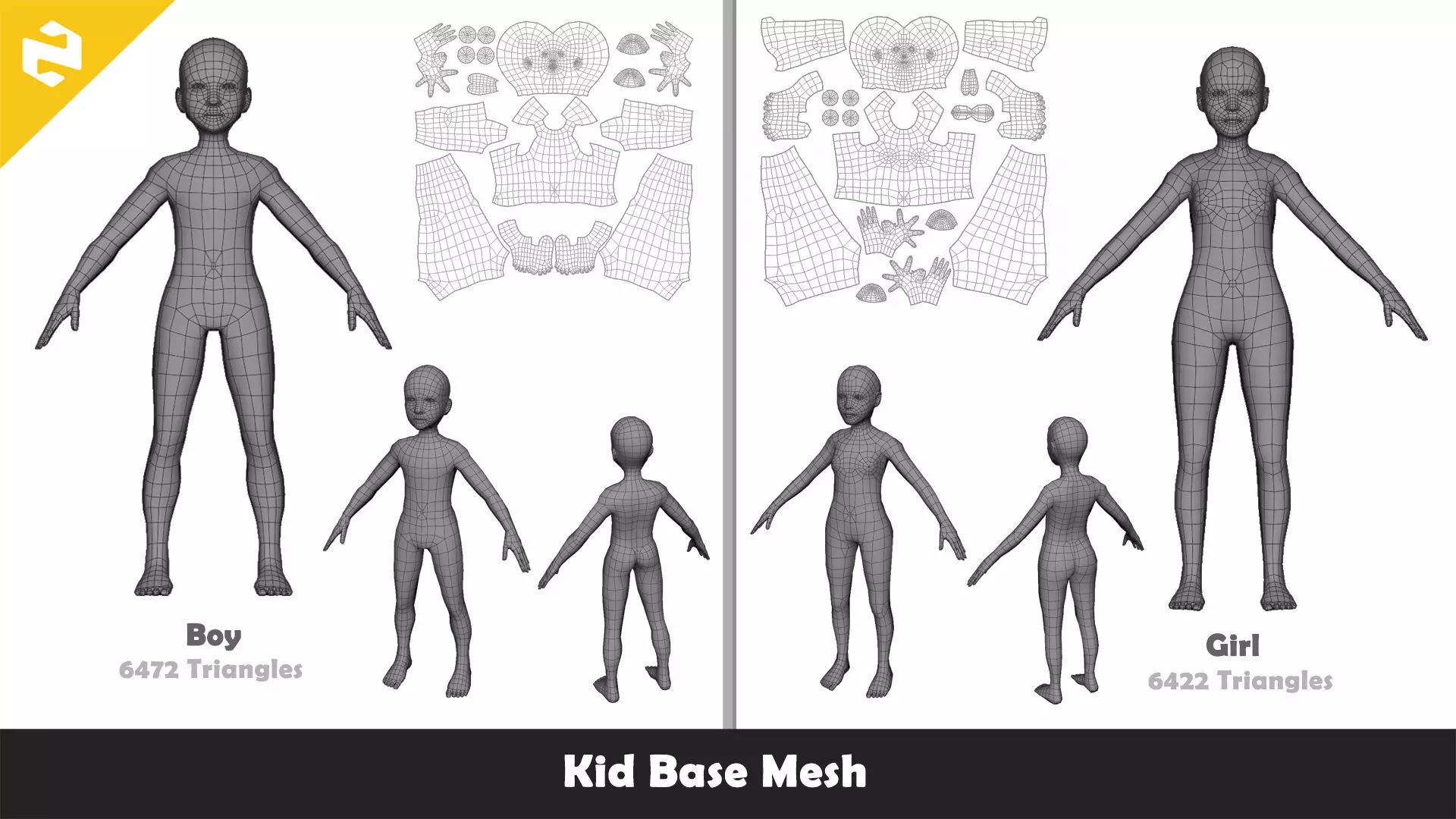 Base Mesh Pack - Character Collection Low-poly 3D model_15