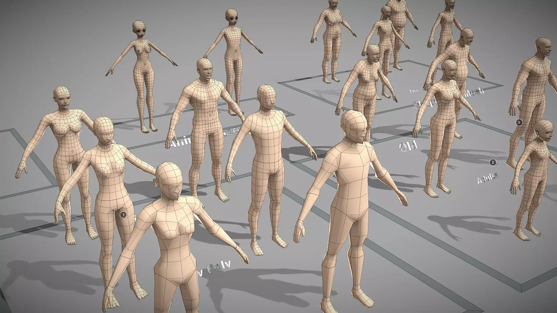 Base Mesh Pack - Character Collection Low-poly 3D model_2
