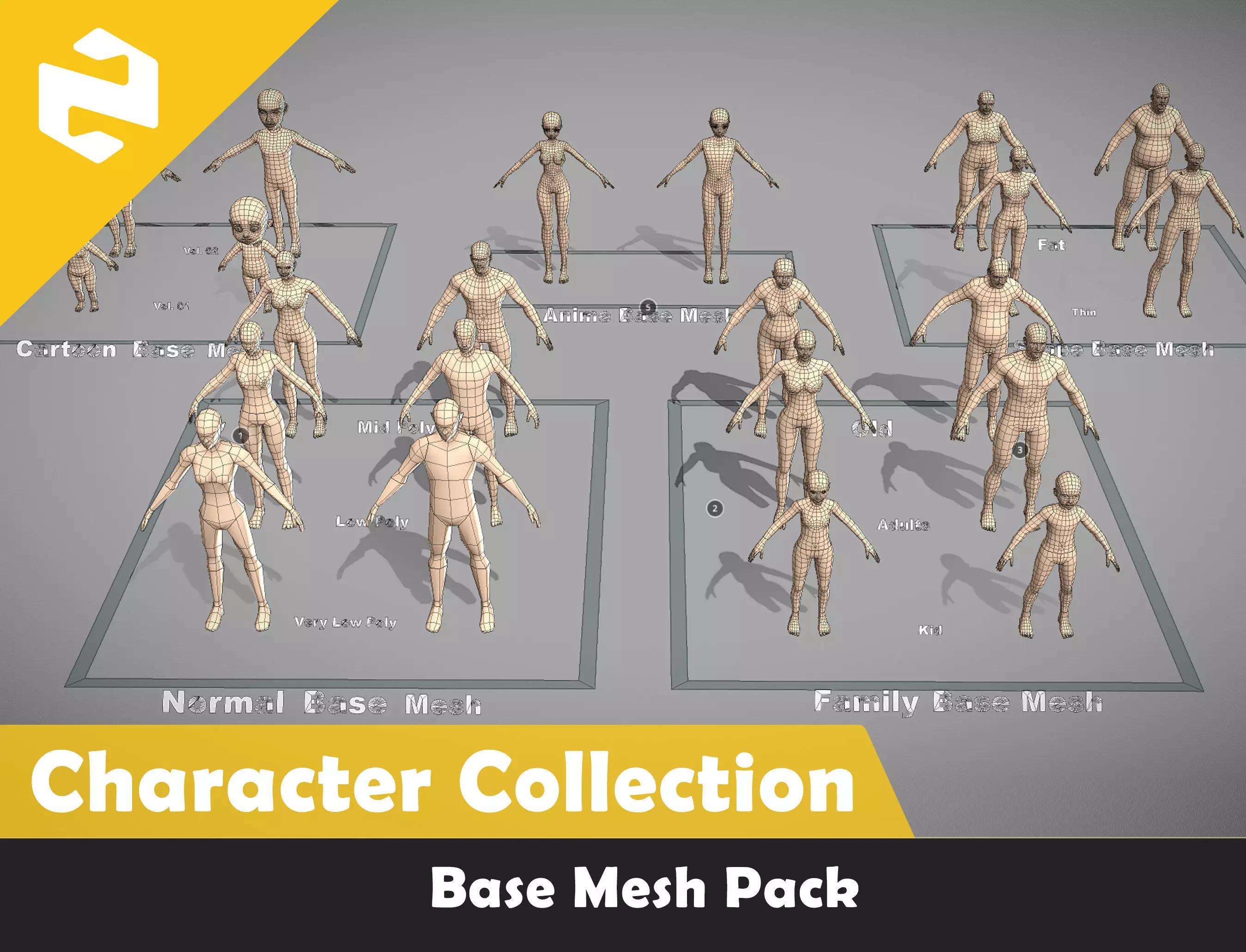Base Mesh Pack - Character Collection Low-poly 3D model_0