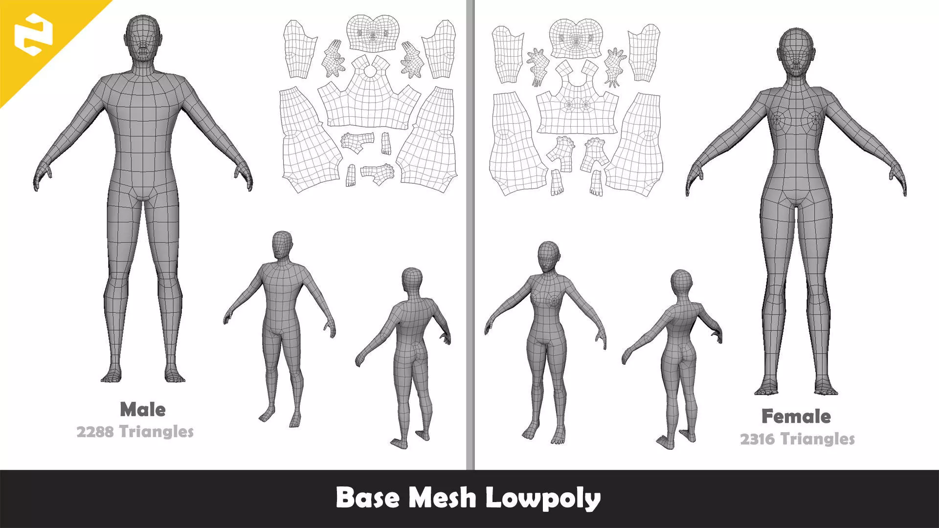 Base Mesh Pack - Character Collection Low-poly 3D model_11