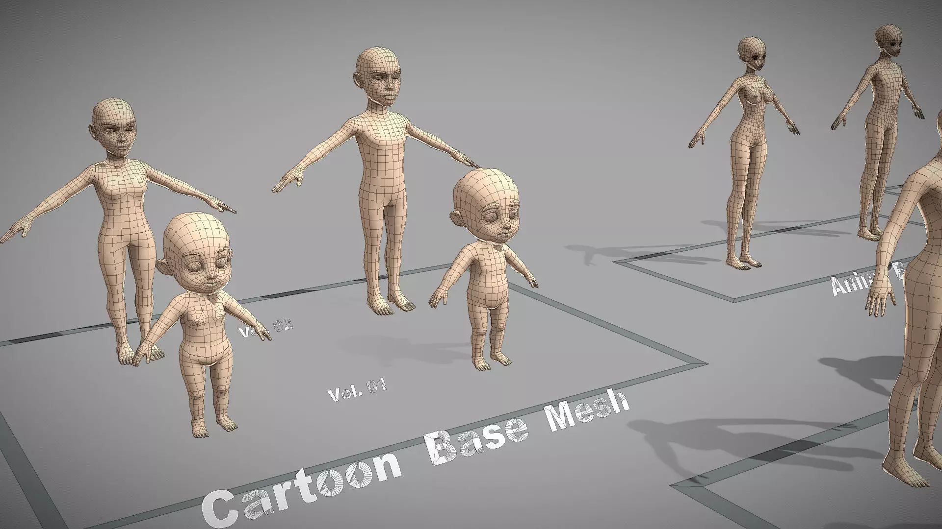 Base Mesh Pack - Character Collection Low-poly 3D model_4