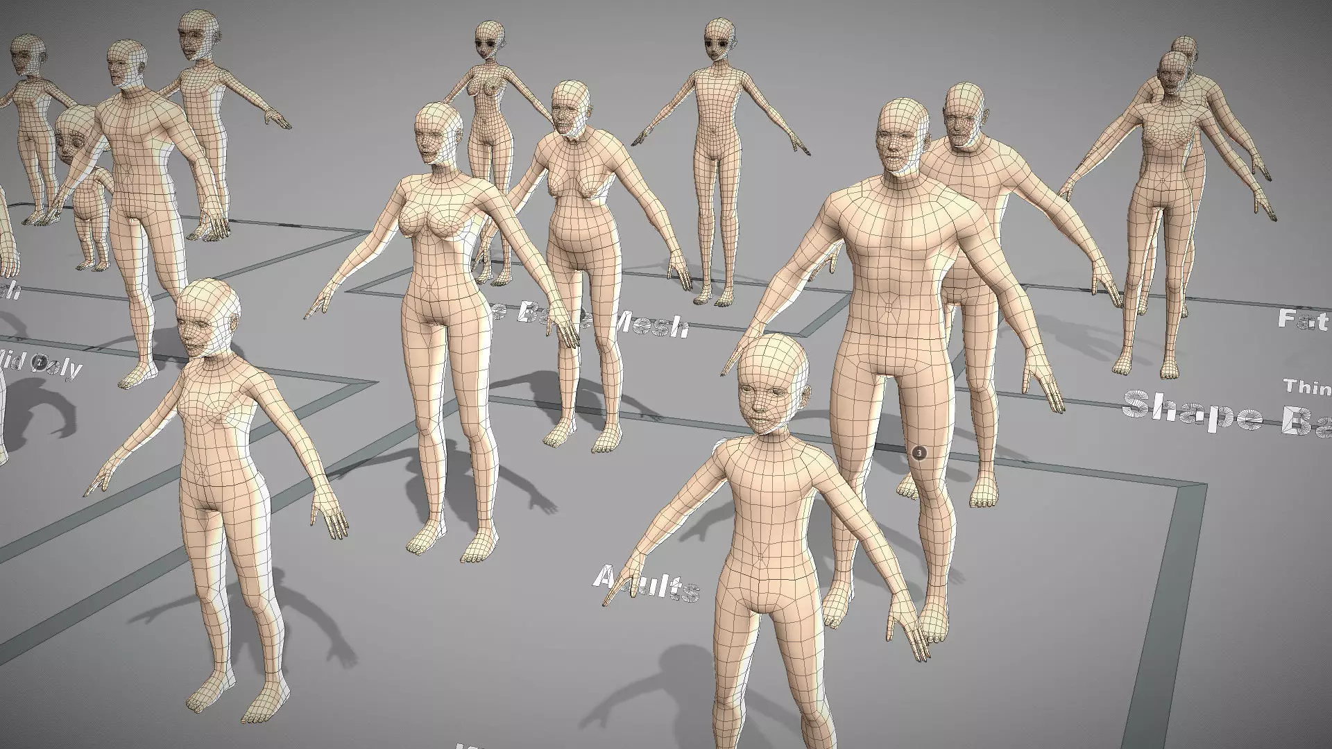 Base Mesh Pack - Character Collection Low-poly 3D model_5