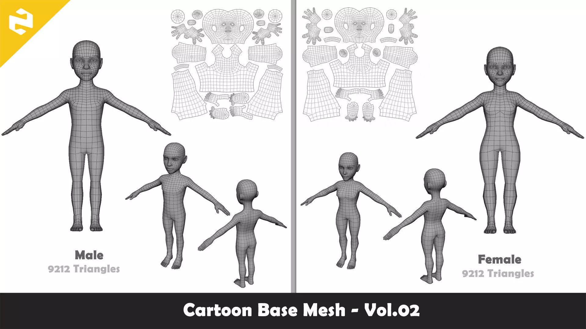 Base Mesh Pack - Character Collection Low-poly 3D model_21