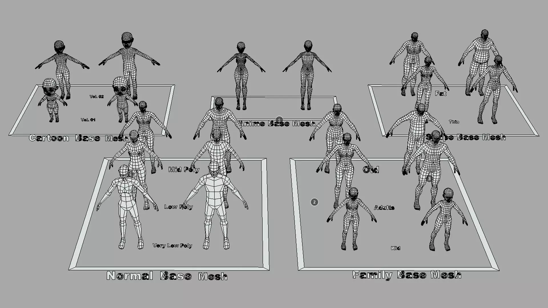 Base Mesh Pack - Character Collection Low-poly 3D model_7