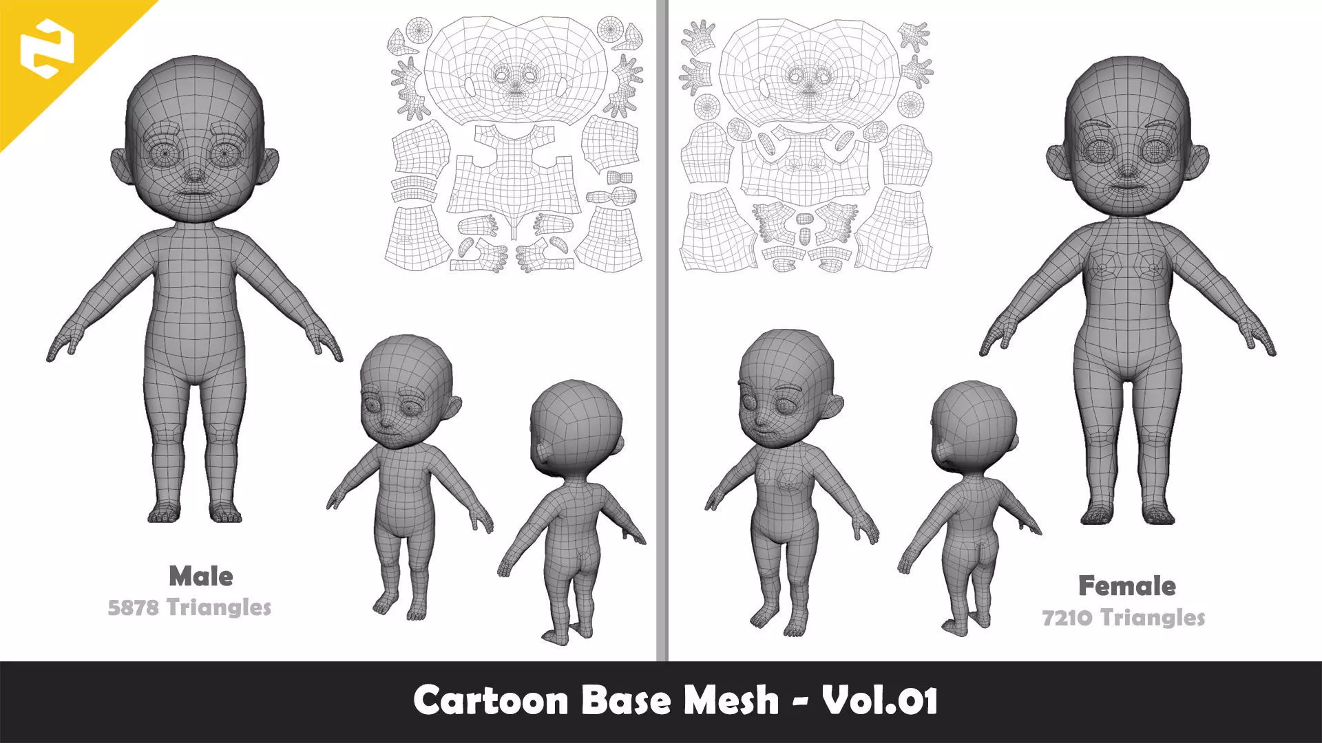Base Mesh Pack - Character Collection Low-poly 3D model_20