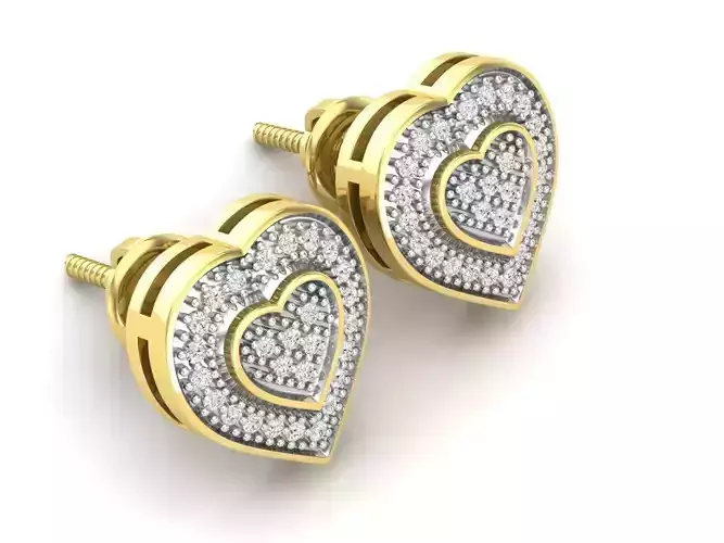 AV 520 Diamond Ladies Double Heart Frame Stud Earrings