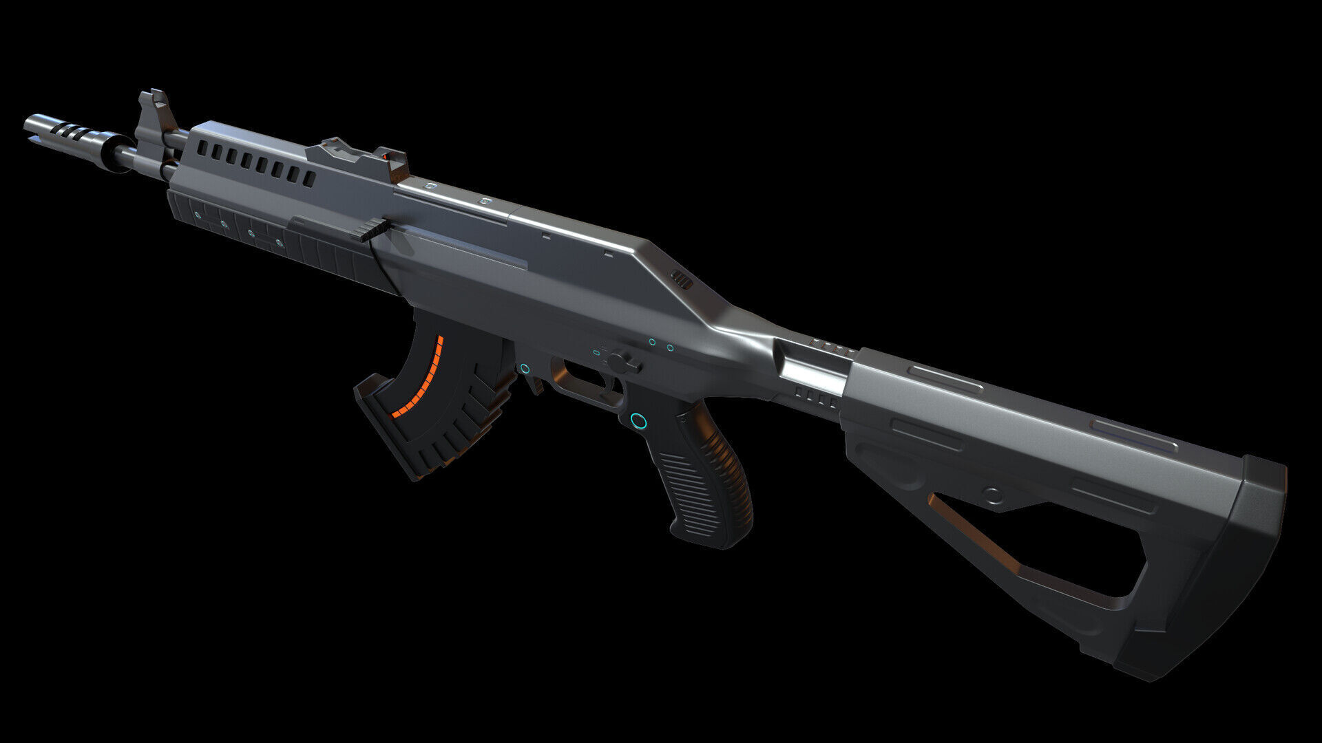 Futuristic weapon for mobile game inspired by an Ak47 Low-poly 3D model_2