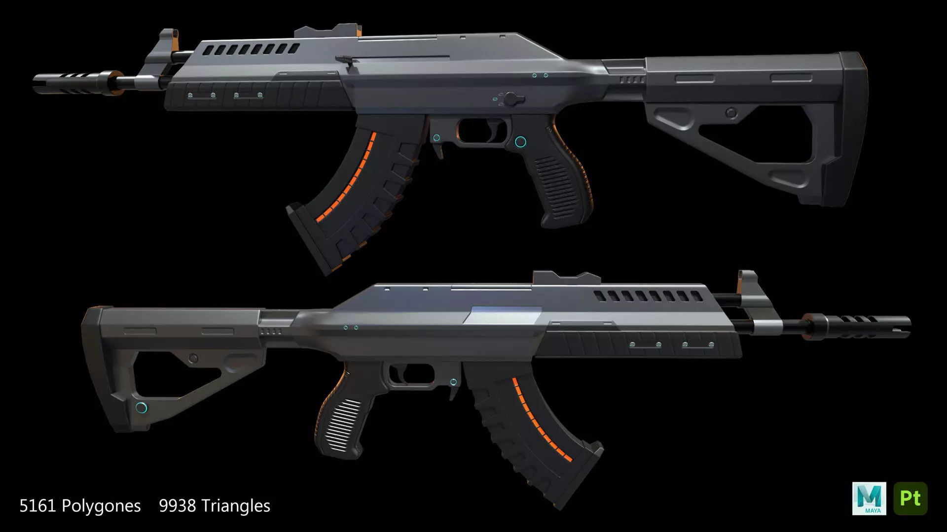 Futuristic weapon for mobile game inspired by an Ak47 Low-poly 3D model_0