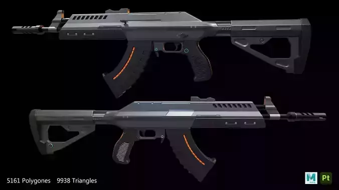 Futuristic weapon for mobile game inspired by an Ak47 Low-poly 3D model