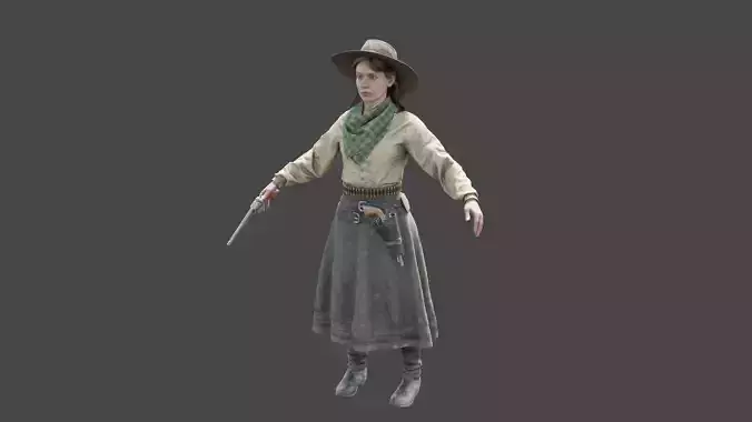 Realistic Girl Rigged - Wild West Low-poly 3D model