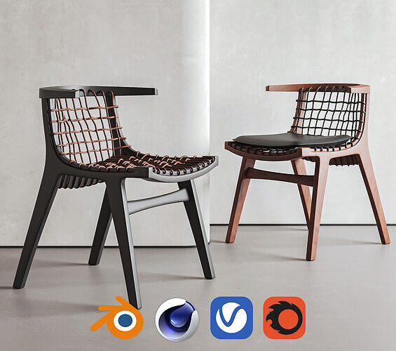 Contemporary Woven Back Chair Set  026 3D model
