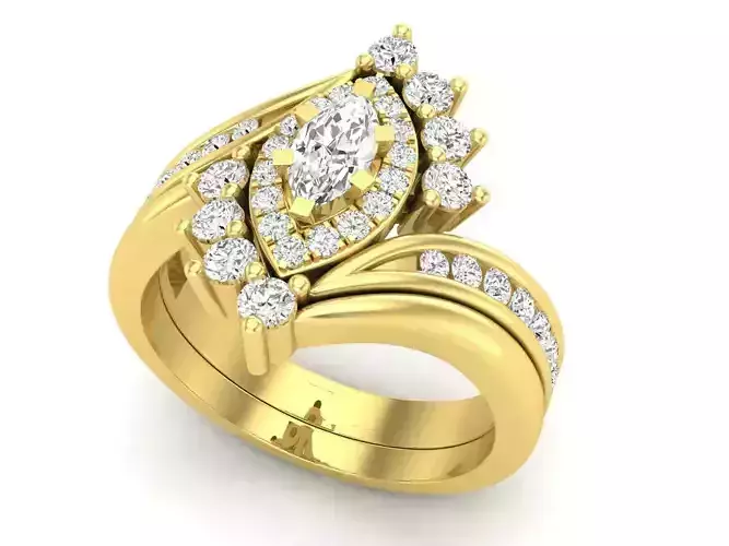 AV 532 Marquise and Round Cut Diamond Bridal Engagement Ring Set