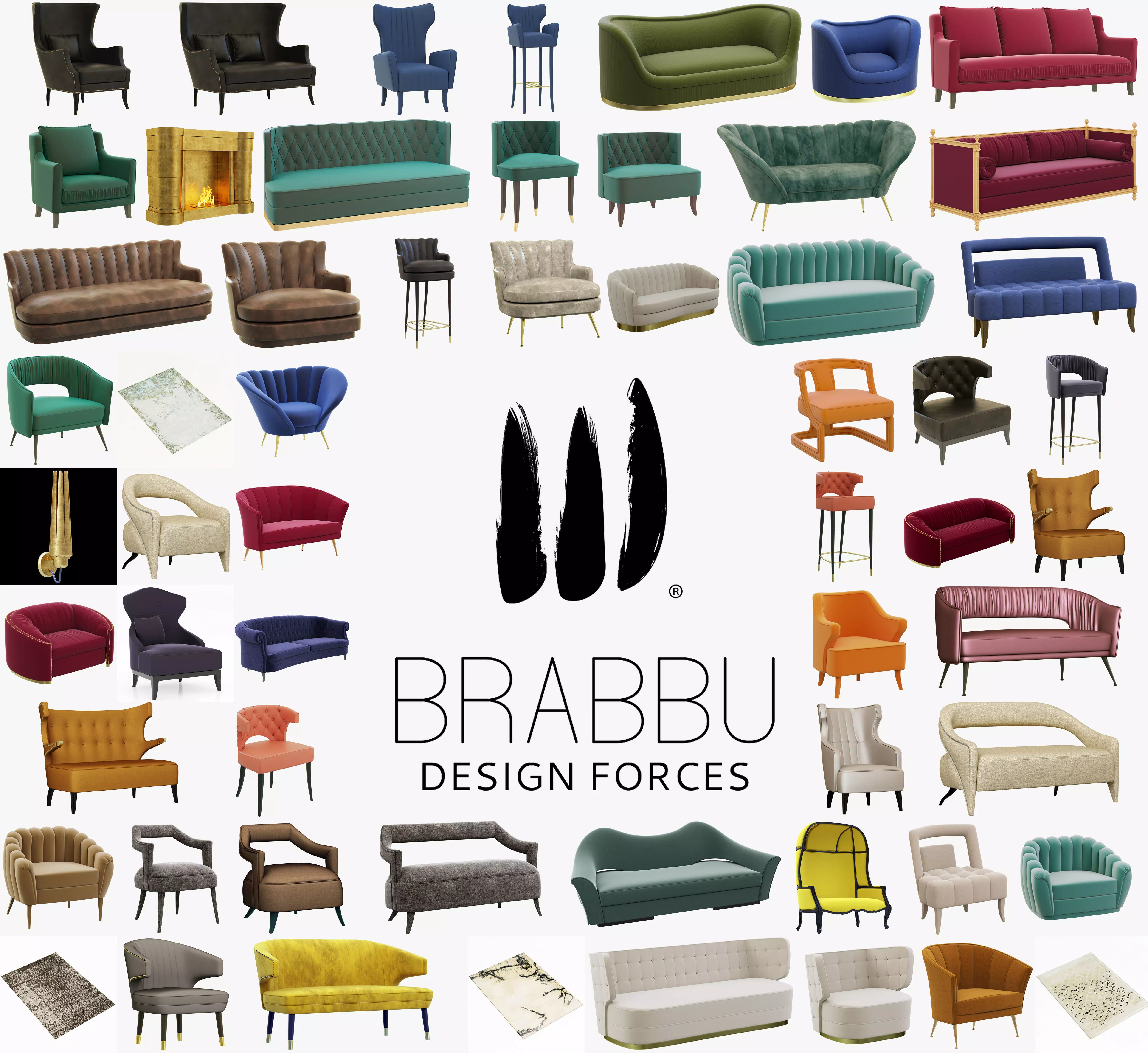 Brabbu Collection sofa with gold legs 3D model_0
