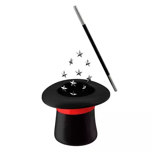Magic Hat And Wand Silver 3D model