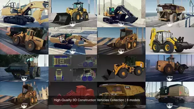 High-Quality 3D Construction Vehicles Collection 