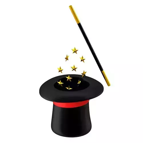 Magic Hat And Wand Gold 3D model