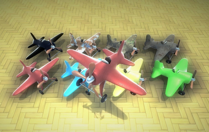 Toy Plane Low-Poly 8 colours Low-poly 3D model
