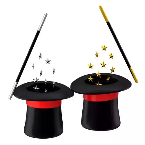 Magic Hat And Wand Collection 3D model