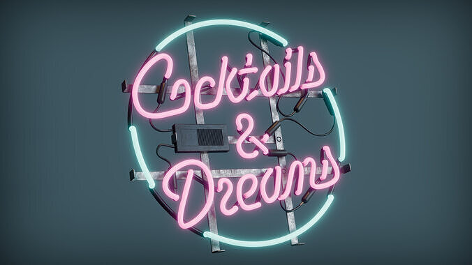 Cocktail Neon Sign Low-poly 3D model