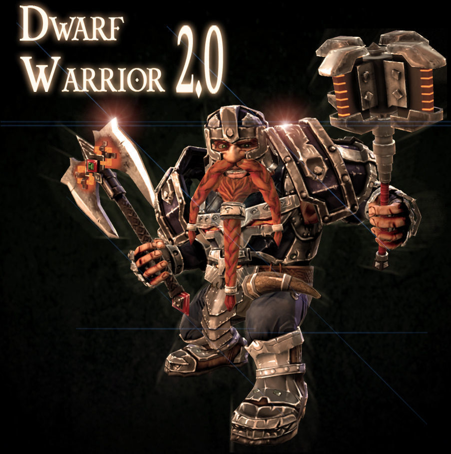 Dwarf warrior animated game model Low-poly 3D model_1