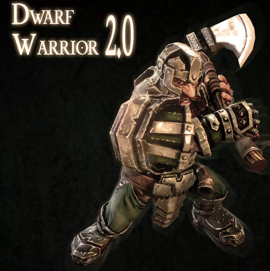 Dwarf warrior animated game model Low-poly 3D model_0